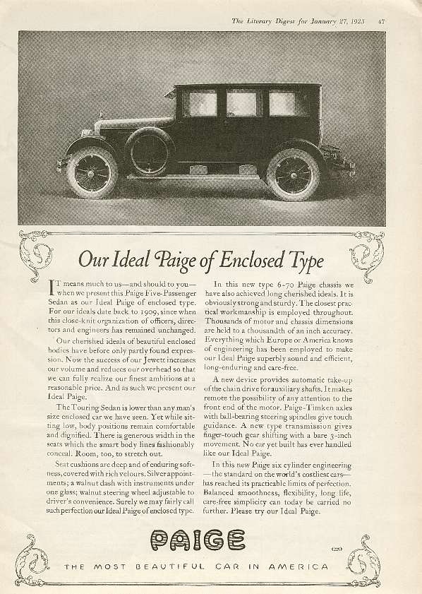 1923 Paige Auto Advertising